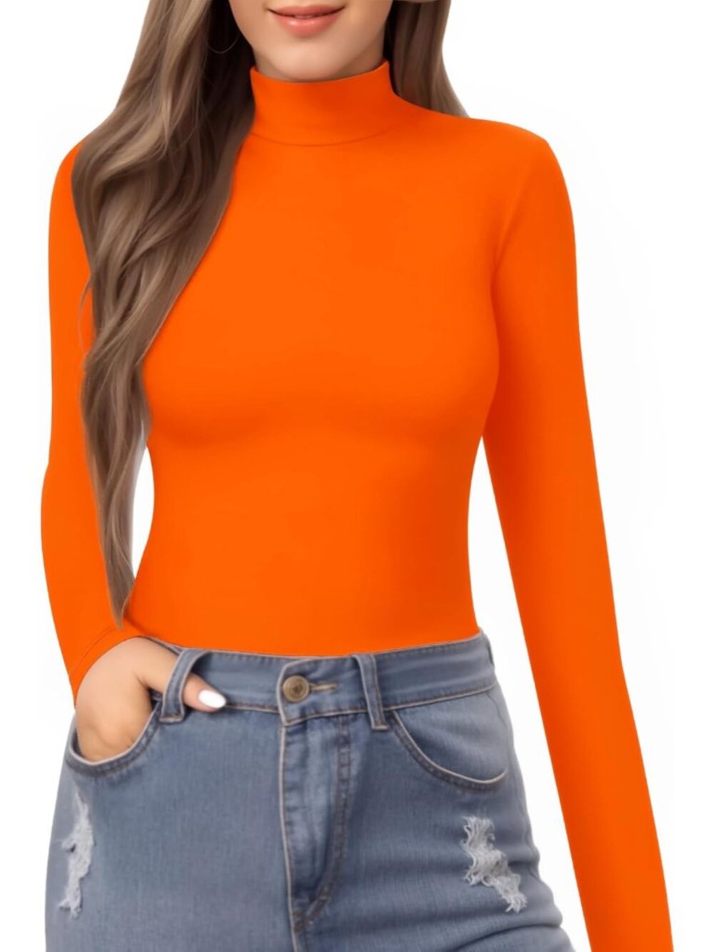 Women's Mock Turtle Neck Slim Fit Long Sleeve Shirts Fall Fashion Tight Tops Bas